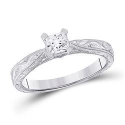 1/2 CTW Princess Diamond Solitaire Bridal Wedding Engagement Ring 14kt White Gold - REF-92R3X