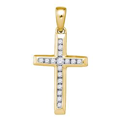 1/8 CTW Womens Round Diamond Small Cross Pendant 10kt Yellow Gold - REF-13A5M