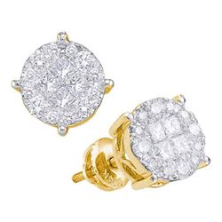 1 CTW Womens Princess Round Diamond Cluster Earrings 14kt Yellow Gold - REF-99X2T