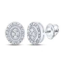 1/10 CTW Womens Round Diamond Oval Cluster Earrings 10kt White Gold - REF-13F5W