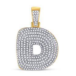 7/8 CTW Mens Round Diamond Bubble D Letter Charm Pendant 10kt Yellow Gold - REF-56R6X