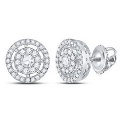 1 CTW Womens Round Diamond Cluster Earrings 14kt White Gold - REF-105A7M