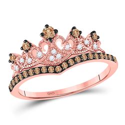 1/3 CTW Womens Round Brown Diamond Crown Tiara Ring 10kt Rose Gold - REF-37M5F