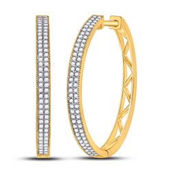 1/2 CTW Womens Round Diamond Hoop Earrings 10kt Yellow Gold - REF-40A8M