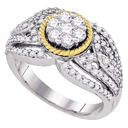 7/8 CTW Womens Round Diamond Roped Flower Cluster Ring 10kt Two-tone Gold - REF-76X9T