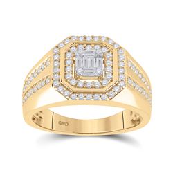 3/4 CTW Mens Baguette Diamond Octagon Cluster Ring 14kt Yellow Gold - REF-122R6X