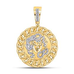 1/5 CTW Mens Round Diamond Medusa Circle Charm Pendant 10kt Yellow Gold - REF-61X4T