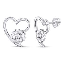 1/5 CTW Womens Round Diamond Heart Earrings 10kt White Gold - REF-25W9H