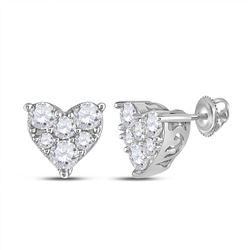 1/3 CTW Womens Round Diamond Heart Earrings 14kt White Gold - REF-36M7F