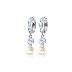 Genuine 4.3 ctw Aquamarine & Pearl Earrings 14KT White Gold - REF-52X9M