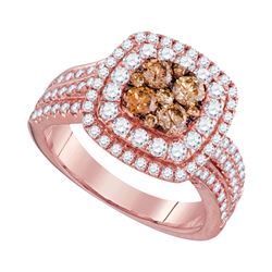 1 & 1/2 CTW Womens Round Brown Diamond Square Cluster Ring 14kt Rose Gold - REF-136N4A