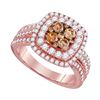 Image 1 : 1 & 1/2 CTW Womens Round Brown Diamond Square Cluster Ring 14kt Rose Gold - REF-136N4A