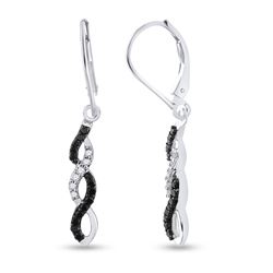 1/3 CTW Womens Round Black Color Enhanced Diamond Twist Dangle Earrings 14kt White Gold - REF-31T4V