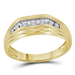 1/4 CTW Mens Round Diamond Flat Top Band Ring 10kt Yellow Gold - REF-33R5X