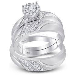 1/3 CTW His Hers Round Diamond Solitaire Matching Wedding Set 10kt White Gold - REF-66X2T
