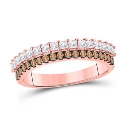 3/4 CTW Womens Round Brown Diamond Anniversary Band Ring 10kt Rose Gold - REF-56M6F