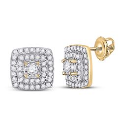 1/4 CTW Womens Round Diamond Square Earrings 10kt Yellow Gold - REF-27W3H