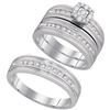 Image 1 : 3/8 CTW His Hers Round Diamond Solitaire Matching Wedding Set 10kt White Gold - REF-51W8H