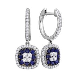 1 CTW Womens Round Blue Sapphire Square Dangle Earrings 18kt White Gold - REF-218N2A