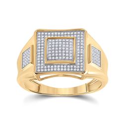 1/3 CTW Mens Round Diamond Square Cluster Ring 10kt Yellow Gold - REF-55M3F