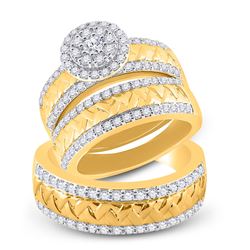 1 & 1/2 CTW His Hers Round Diamond Cluster Matching Wedding Set 14kt Yellow Gold - REF-231T7V
