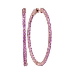 3 & 3/4 CTW Womens Round Pink Sapphire Slender Inside Outside Hoop Earrings 14kt Rose Gold - REF-109