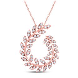 3/4 CTW Womens Round Diamond Vine Leaf Fashion Pendant 14kt Rose Gold - REF-58A5M