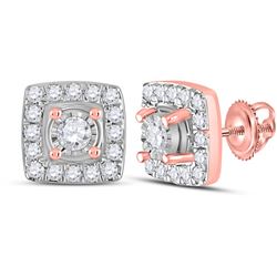 1/5 CTW Womens Round Diamond Square Earrings 10kt Rose Gold - REF-20W5H