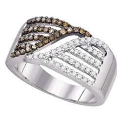 1/2 CTW Womens Round Brown Diamond Band Ring 10kt White Gold - REF-38X2T