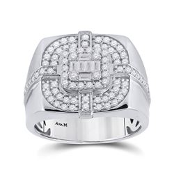 1 CTW Mens Baguette Diamond Square Ring 14kt White Gold - REF-204N5A