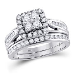 1 CTW Round Diamond Cluster Bridal Wedding Ring Band Set 10kt White Gold - REF-98W9H