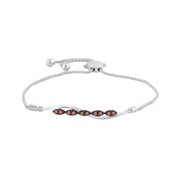 1/4 CTW Womens Round Brown Diamond Bolo Bracelet 10kt White Gold - REF-47M6F