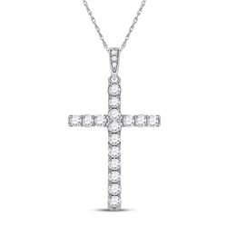 1/2 CTW Womens Round Diamond Cross Pendant 14kt White Gold - REF-40H8R