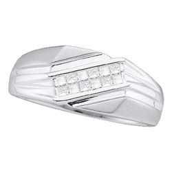 1/3 CTW Mens Princess Diamond Diagonal Band Ring 14kt White Gold - REF-61M4F
