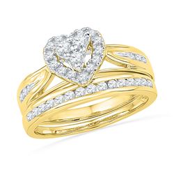 1/2 CTW Round Diamond Heart Bridal Wedding Ring 10kt Yellow Gold - REF-55X3T