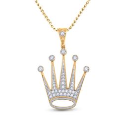 1 CTW Mens Round Diamond King Crown Charm Pendant 10kt Yellow Gold - REF-88Y5N