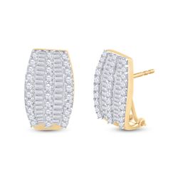 1 CTW Womens Round Diamond French-Clip Hoop Earrings 14kt Yellow Gold - REF-64M8F