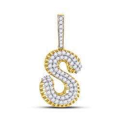 1 & 1/3 CTW Mens Round Diamond S Letter Charm Pendant 10kt Yellow Gold - REF-77W7H