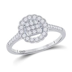 3/8 CTW Womens Round Diamond Circle Cluster Ring 14kt White Gold - REF-40A8M