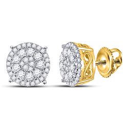 1/2 CTW Womens Round Diamond Fashion Cluster Earrings 10kt Yellow Gold - REF-37M5F