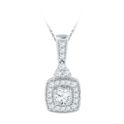 1/2 CTW Womens Round Diamond Solitaire Square Framed Pendant 10kt White Gold - REF-47A6M