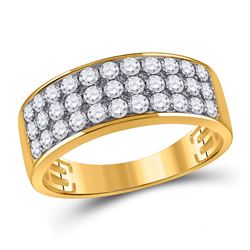 1 & 3/8 CTW Mens Round Diamond Pave Band Ring 14kt Yellow Gold - REF-104A4M