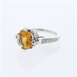 3.29 CTW Citrine & Diamond Ring 14K White Gold - REF-57H7M