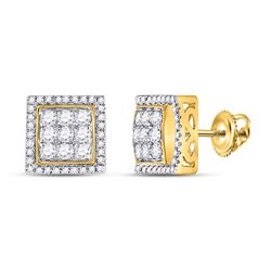 7/8 CTW Mens Round Diamond Square Cluster Earrings 10kt Yellow Gold - REF-58F5W