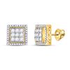 Image 1 : 7/8 CTW Mens Round Diamond Square Cluster Earrings 10kt Yellow Gold - REF-58F5W