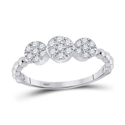 1/3 CTW Womens Round Diamond Beaded Triple Cluster Ring 10kt White Gold - REF-29F4W