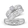 Image 1 : 1/8 CTW His Hers Round Diamond Claddagh Matching Wedding Set 14kt White Gold - REF-61V9Y