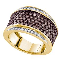 1 & 1/2 CTW Womens Round Brown Diamond Cocktail Ring 10kt Yellow Gold - REF-81T7V