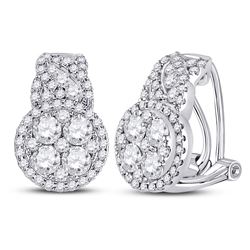 1 & 5/8 CTW Womens Round Diamond French-clip Hoop Cluster Earrings 14kt White Gold - REF-156V7Y