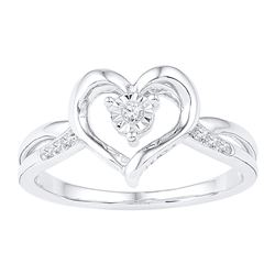 1/20 CTW Womens Round Diamond Solitaire Heart Ring 10kt White Gold - REF-17M3F